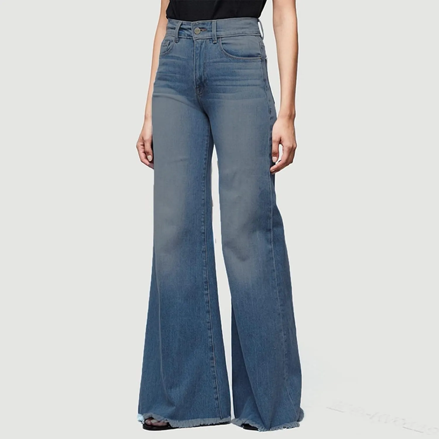 Wide Leg Jeans High Waisted Flare Jeans for Women Plus Size Retro Flared Jeans Destroyed Raw Hem Denim Pants