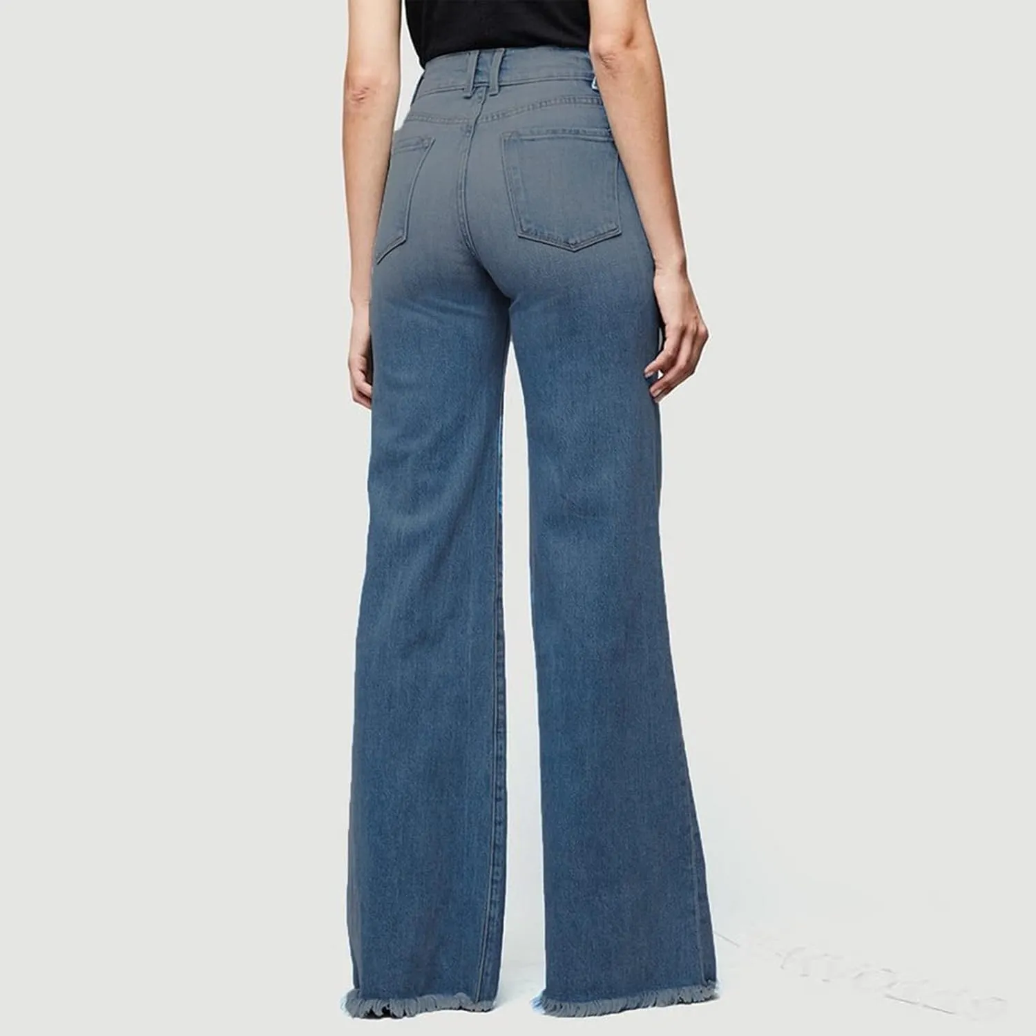 Wide Leg Jeans High Waisted Flare Jeans for Women Plus Size Retro Flared Jeans Destroyed Raw Hem Denim Pants