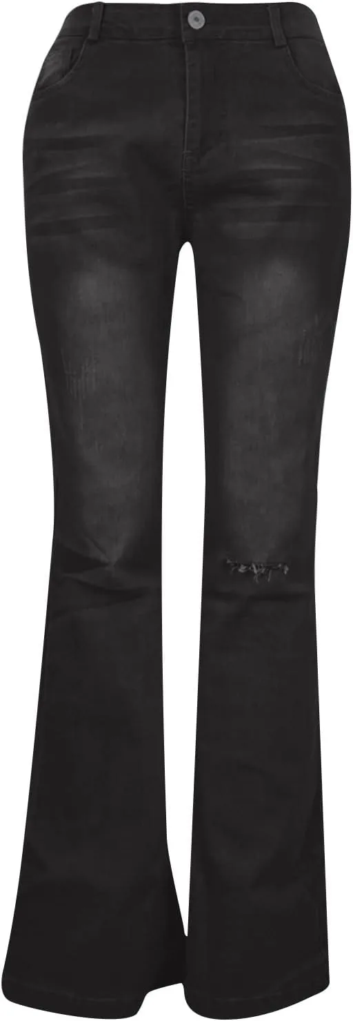 Wide Leg Jeans Woman High Waisted Frayed Raw Hem Denim Pants Fashion Loose Bootcut Jeans Casual Sweet Flare Jeans