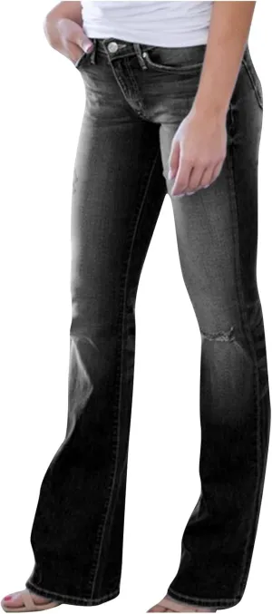 Wide Leg Jeans Woman High Waisted Frayed Raw Hem Denim Pants Fashion Loose Bootcut Jeans Casual Sweet Flare Jeans