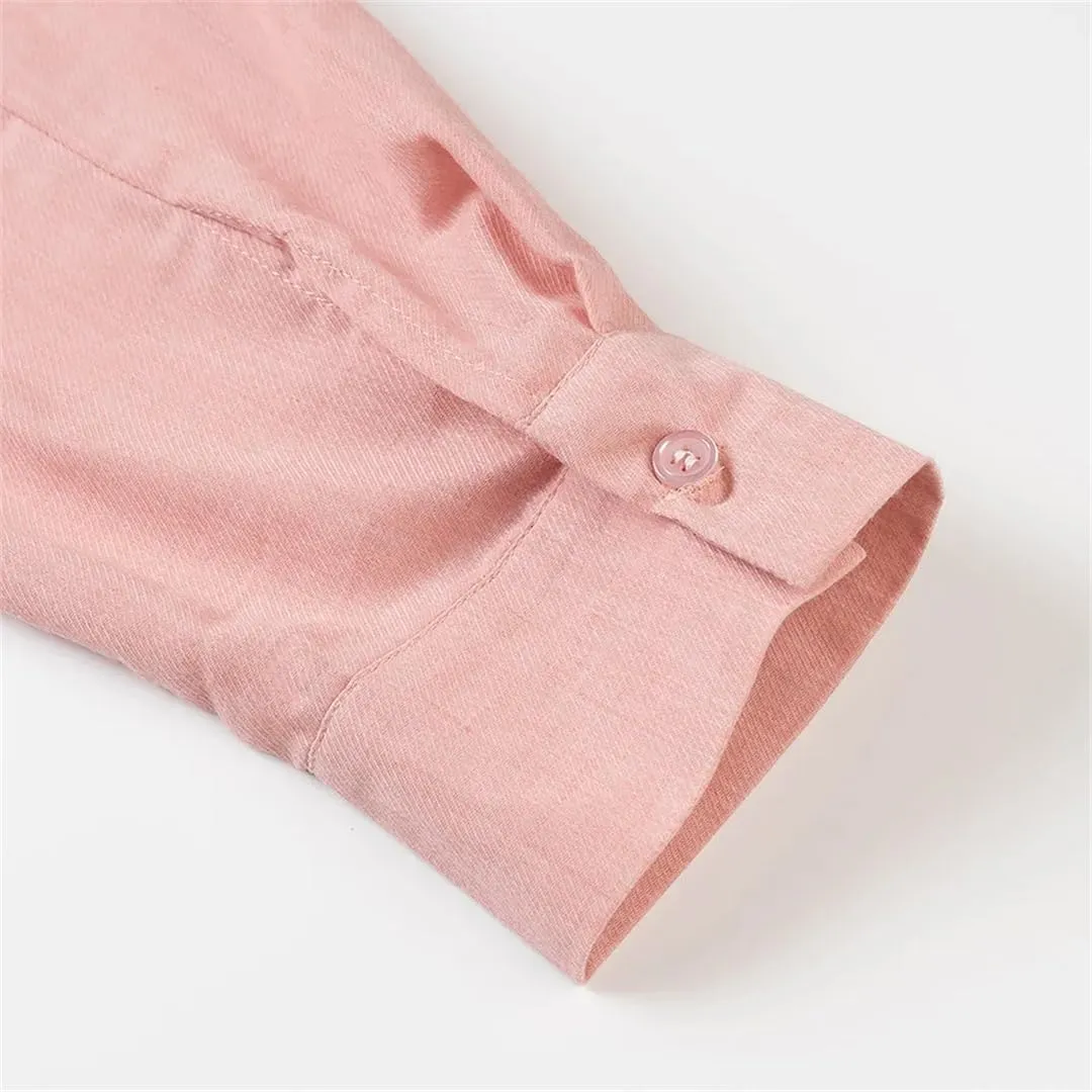 Women Basic Loose Lapel Shirt Long-Sleeved Single-Breasted Blouse Solid Simple Casual Chic Top