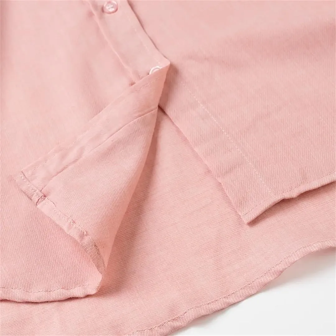 Women Basic Loose Lapel Shirt Long-Sleeved Single-Breasted Blouse Solid Simple Casual Chic Top