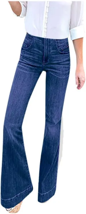 Women Bell Bottom Jeans Raw Hem Denim Pants High-Rise Flare Jeans Stretch Wide Leg Jeans Plus Size Jeans