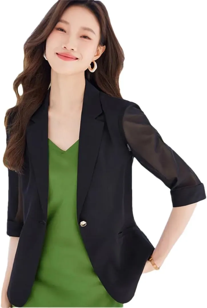 Women Blazer Spring Summer Professional Half Sleeve Slim Suit Jacket Office Ladies Work Coat