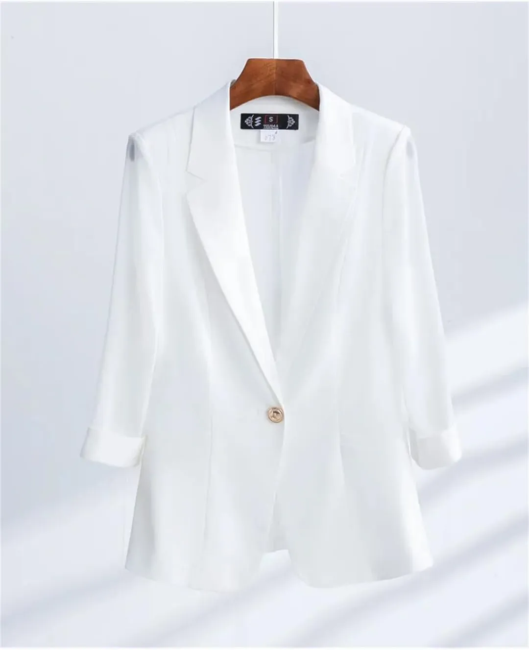 Women Blazer Spring Summer Professional Half Sleeve Slim Suit Jacket Office Ladies Work Coat