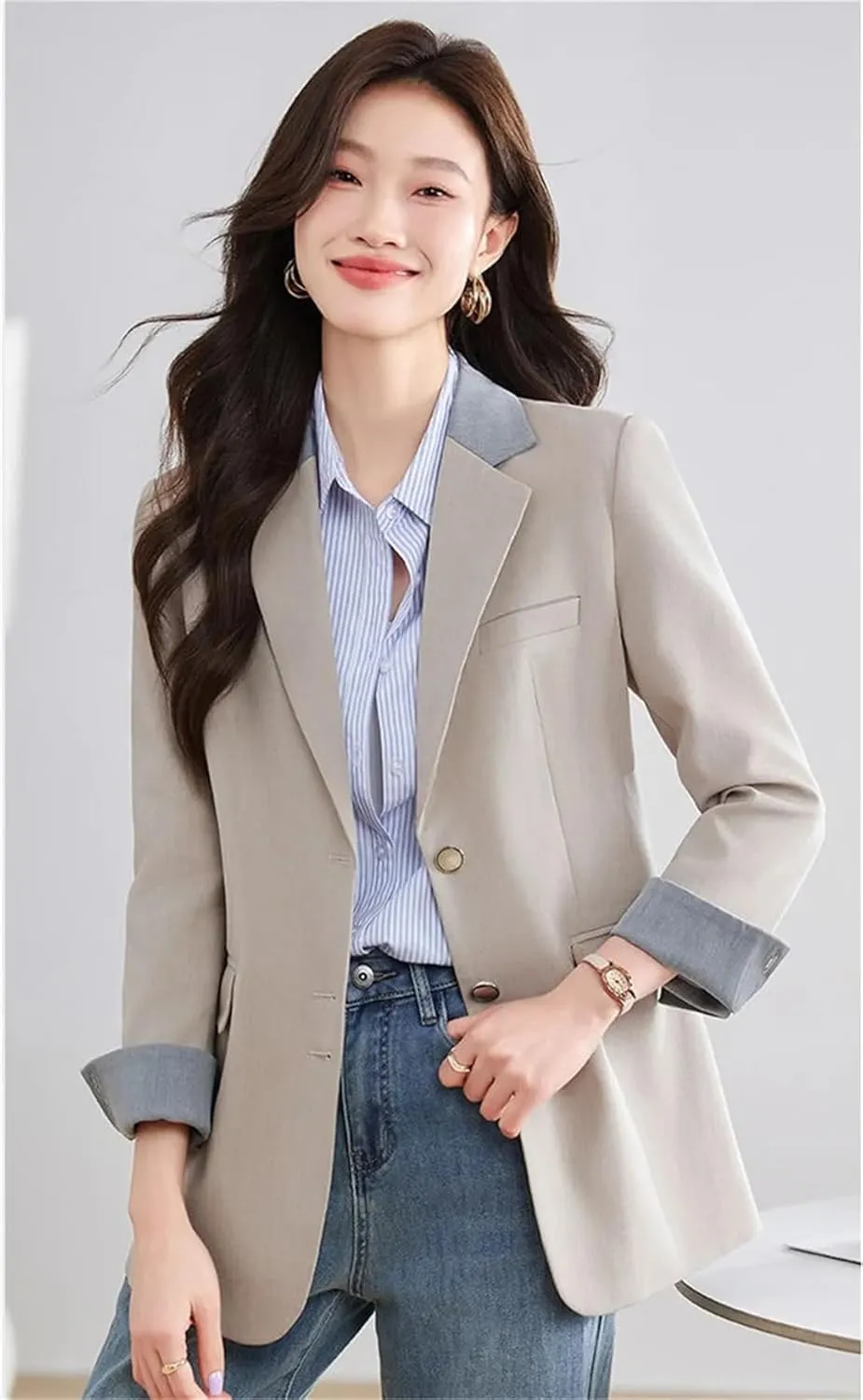 Women Blazers Work Office Lady Suit Jackets Slim Single Breasted Business Blazer Coats