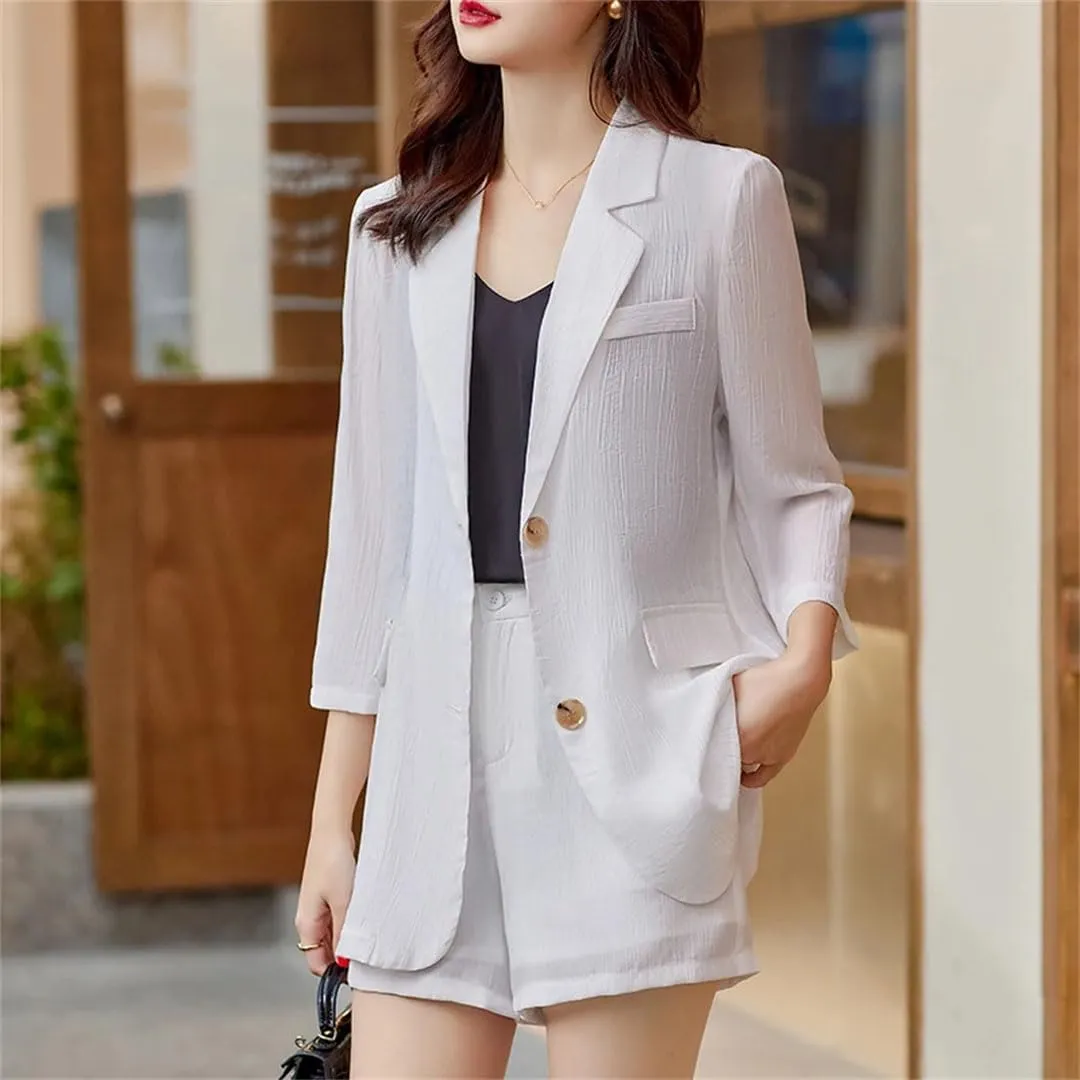 Women Business Suits Shorts and Jacket Set Half Sleeve Blazer Tops Ladies Work Wear Office Uniform