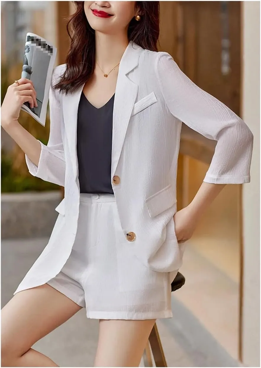 Women Business Suits Shorts and Jacket Set Half Sleeve Blazer Tops Ladies Work Wear Office Uniform