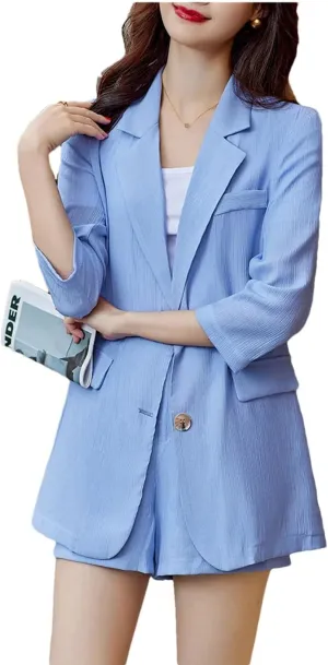 Women Business Suits Shorts and Jacket Set Half Sleeve Blazer Tops Ladies Work Wear Office Uniform