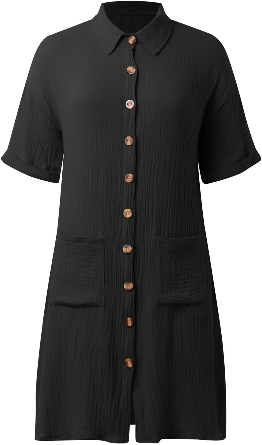 Women Button Down Dress Loose Summer Cotton Linen Dress Casual Dress Short Sleeve Tunic Dress with Pockets