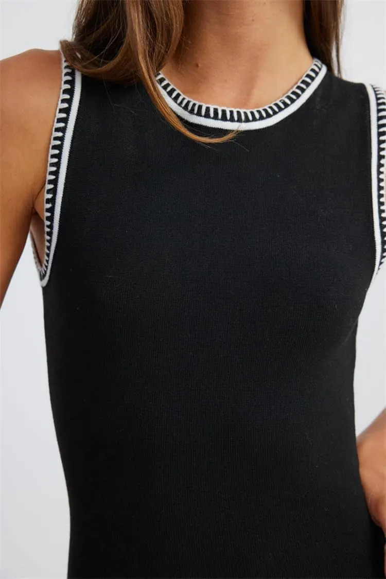Women Crewneck Sleeveless Knitted Maxi Dress Elegant Split Long Tank Dress Sexy Party Bodycon Sweater Dress