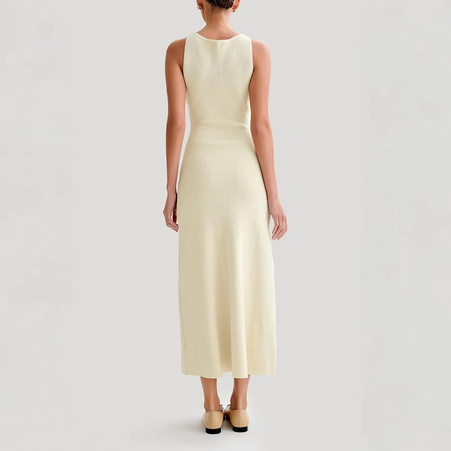 Women Crewneck Sleeveless Knitted Maxi Dress Elegant Split Long Tank Dress Sexy Party Bodycon Sweater Dress