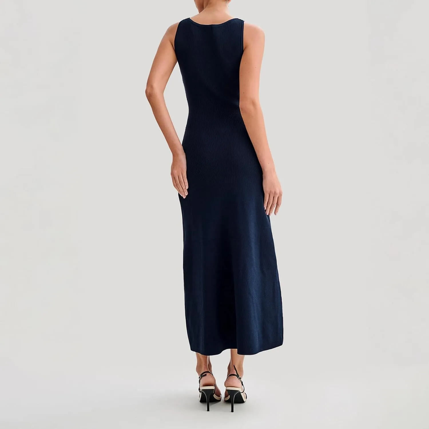 Women Crewneck Sleeveless Knitted Maxi Dress Elegant Split Long Tank Dress Sexy Party Bodycon Sweater Dress