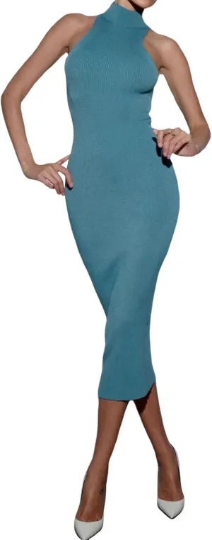 Women Crewneck Sleeveless Knitted Maxi Dress Elegant Split Long Tank Dress Sexy Party Bodycon Sweater Dress
