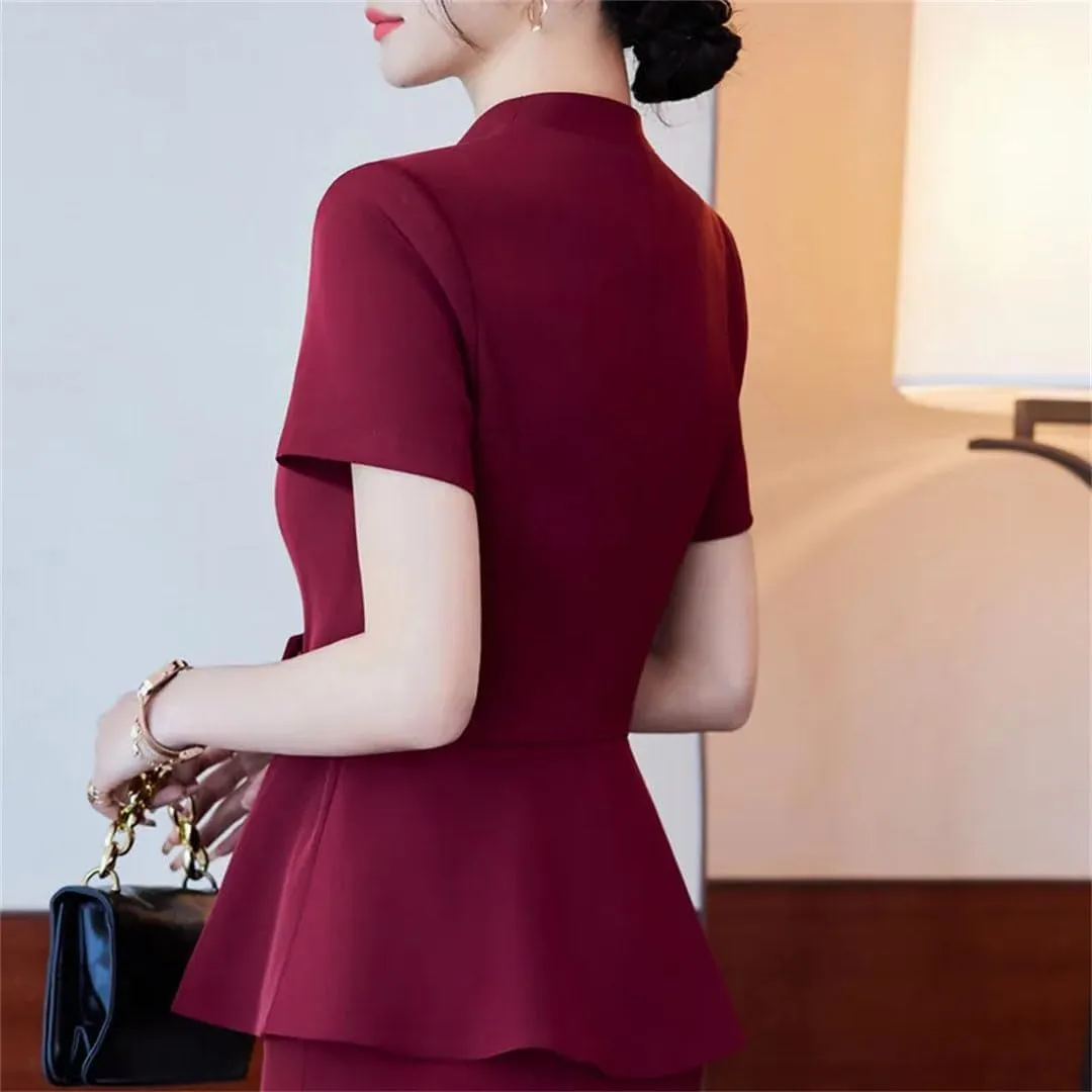Women Elegant Slim Short Sleeve Blazer Summer Professional Business Work Jacket Office Ladies Coat