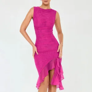 Women Elegant Solid Sleeveless Dress Slim Backless Ruffles Lace Irregular Streetwear Party Evening Dress