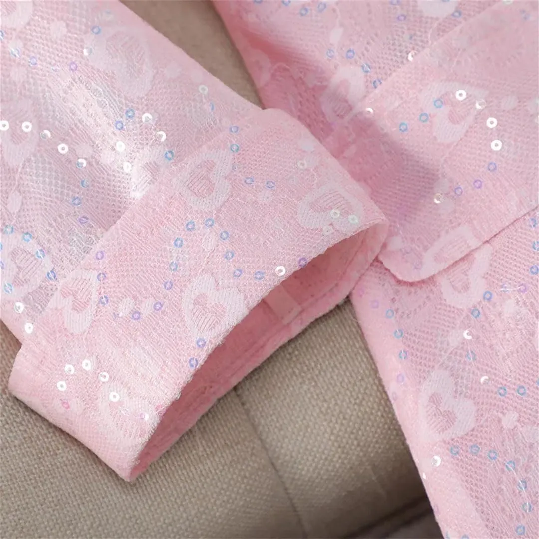 Women Elegant Temperament Slim Half Sleeve Thin Blazer Spring Lace Sequins Suit Jacket Office Lady Coat