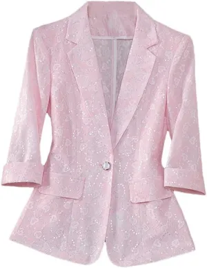 Women Elegant Temperament Slim Half Sleeve Thin Blazer Spring Lace Sequins Suit Jacket Office Lady Coat