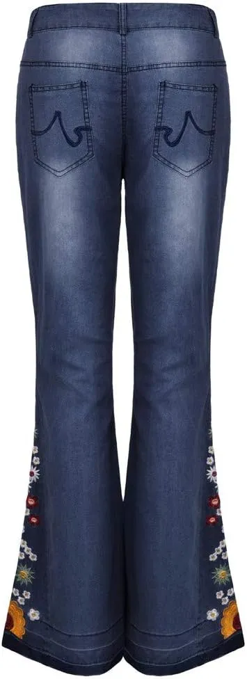 Women Flared Jeans Embroidered Bell Bottoms 70S Vintage Jeans Tummy Control Bootcut Jeans Y2K Western Jeans