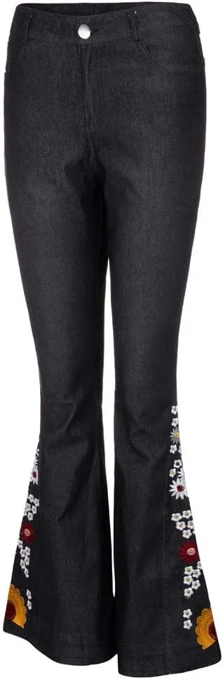 Women Flared Jeans Embroidered Bell Bottoms 70S Vintage Jeans Tummy Control Bootcut Jeans Y2K Western Jeans
