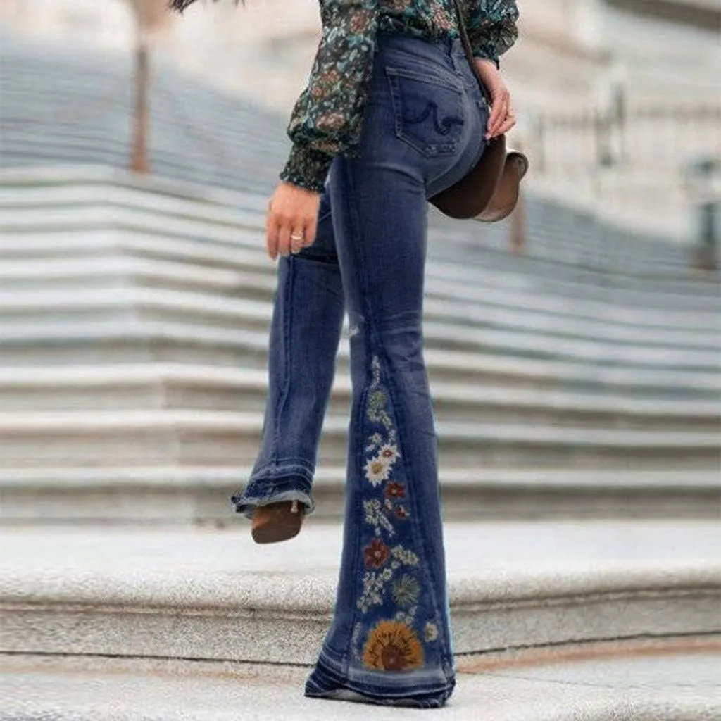 Women Flared Jeans Embroidered Bell Bottoms 70S Vintage Jeans Tummy Control Bootcut Jeans Y2K Western Jeans