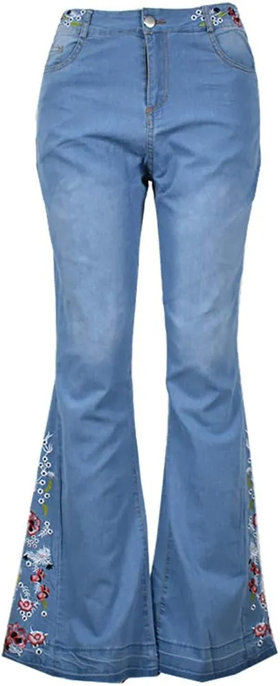 Women Flared Jeans Embroidered Bell Bottoms 70S Vintage Jeans Tummy Control Bootcut Jeans Y2K Western Jeans