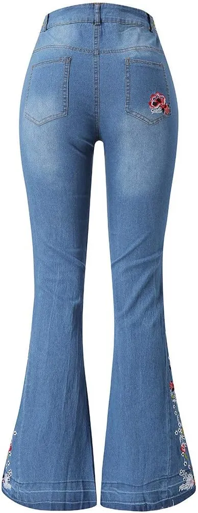 Women Flared Jeans Embroidered Bell Bottoms 70S Vintage Jeans Tummy Control Bootcut Jeans Y2K Western Jeans