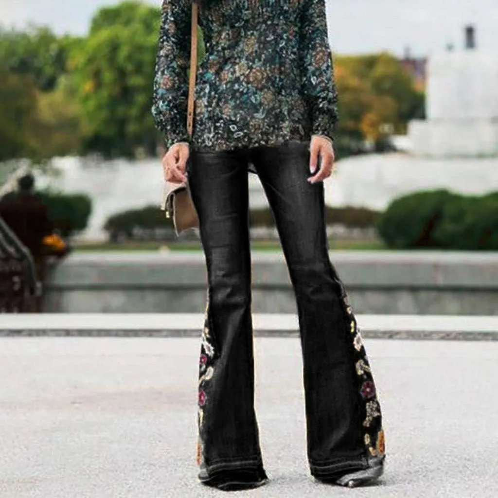 Women Flared Jeans Embroidered Bell Bottoms 70S Vintage Jeans Tummy Control Bootcut Jeans Y2K Western Jeans