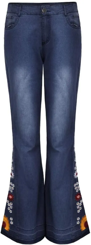 Women Flared Jeans Embroidered Bell Bottoms 70S Vintage Jeans Tummy Control Bootcut Jeans Y2K Western Jeans