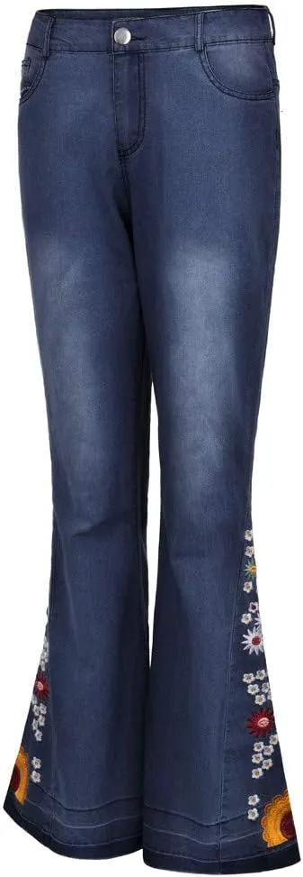 Women Flared Jeans Embroidered Bell Bottoms 70S Vintage Jeans Tummy Control Bootcut Jeans Y2K Western Jeans