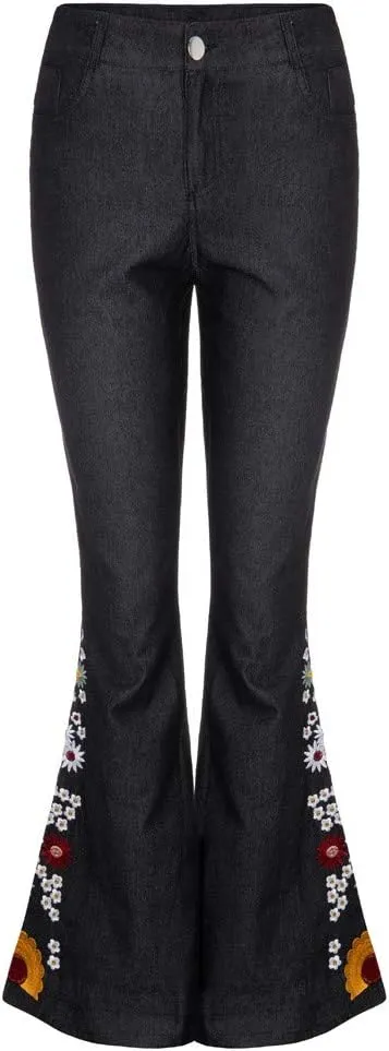 Women Flared Jeans Embroidered Bell Bottoms 70S Vintage Jeans Tummy Control Bootcut Jeans Y2K Western Jeans