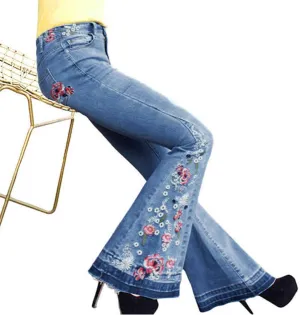 Women Flared Jeans Embroidered Bell Bottoms 70S Vintage Jeans Tummy Control Bootcut Jeans Y2K Western Jeans