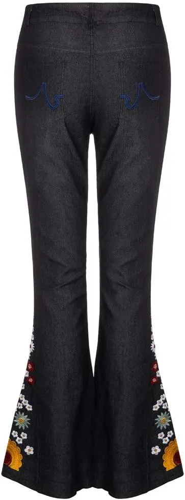 Women Flared Jeans Embroidered Bell Bottoms 70S Vintage Jeans Tummy Control Bootcut Jeans Y2K Western Jeans