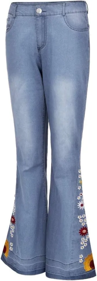 Women Flared Jeans Embroidered Bell Bottoms 70S Vintage Jeans Tummy Control Bootcut Jeans Y2K Western Jeans