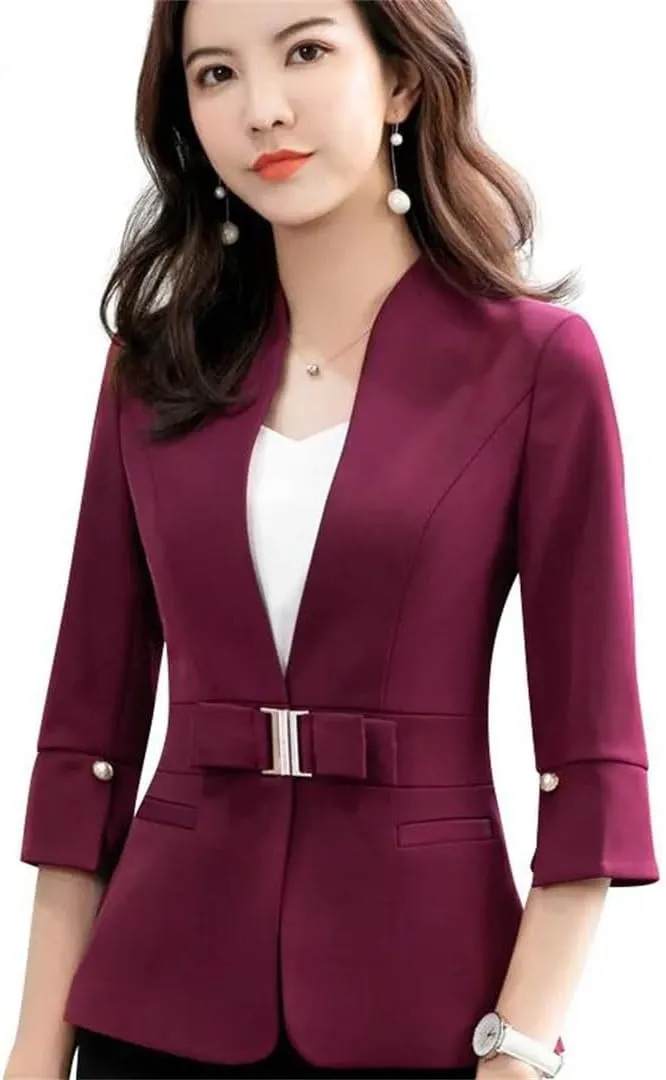 Women Half Sleeve Slim Suit Jacket Summer Business Stand Collar Blazer OL Coat