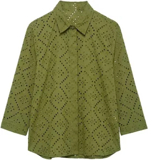 Women Hollow Out Embroidery Shirt Casual Lightweight Solid Blouse Simple Elegant Long Sleeve Top