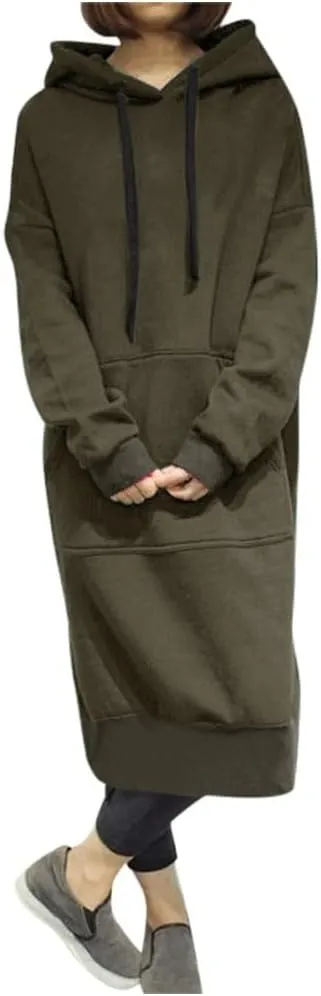 Women Hoodie Dress Casual Sweatshirt Dress Long Sleeve Pullover Fall Trendy Hooded Dress Mini Dress with Pockets