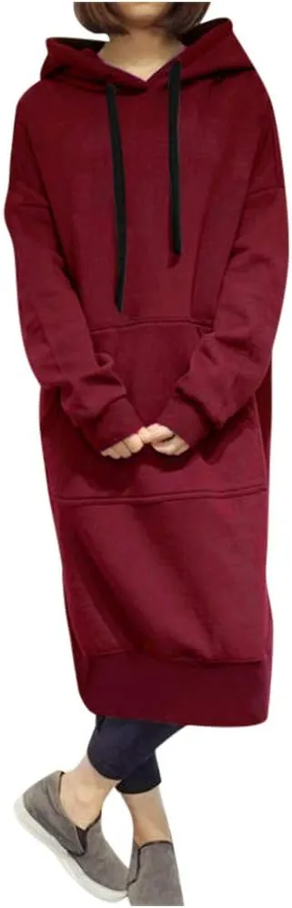 Women Hoodie Dress Casual Sweatshirt Dress Long Sleeve Pullover Fall Trendy Hooded Dress Mini Dress with Pockets