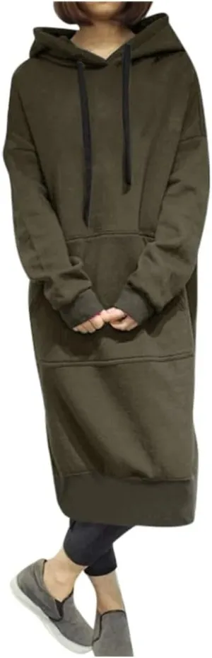 Women Hoodie Dress Casual Sweatshirt Dress Long Sleeve Pullover Fall Trendy Hooded Dress Mini Dress with Pockets