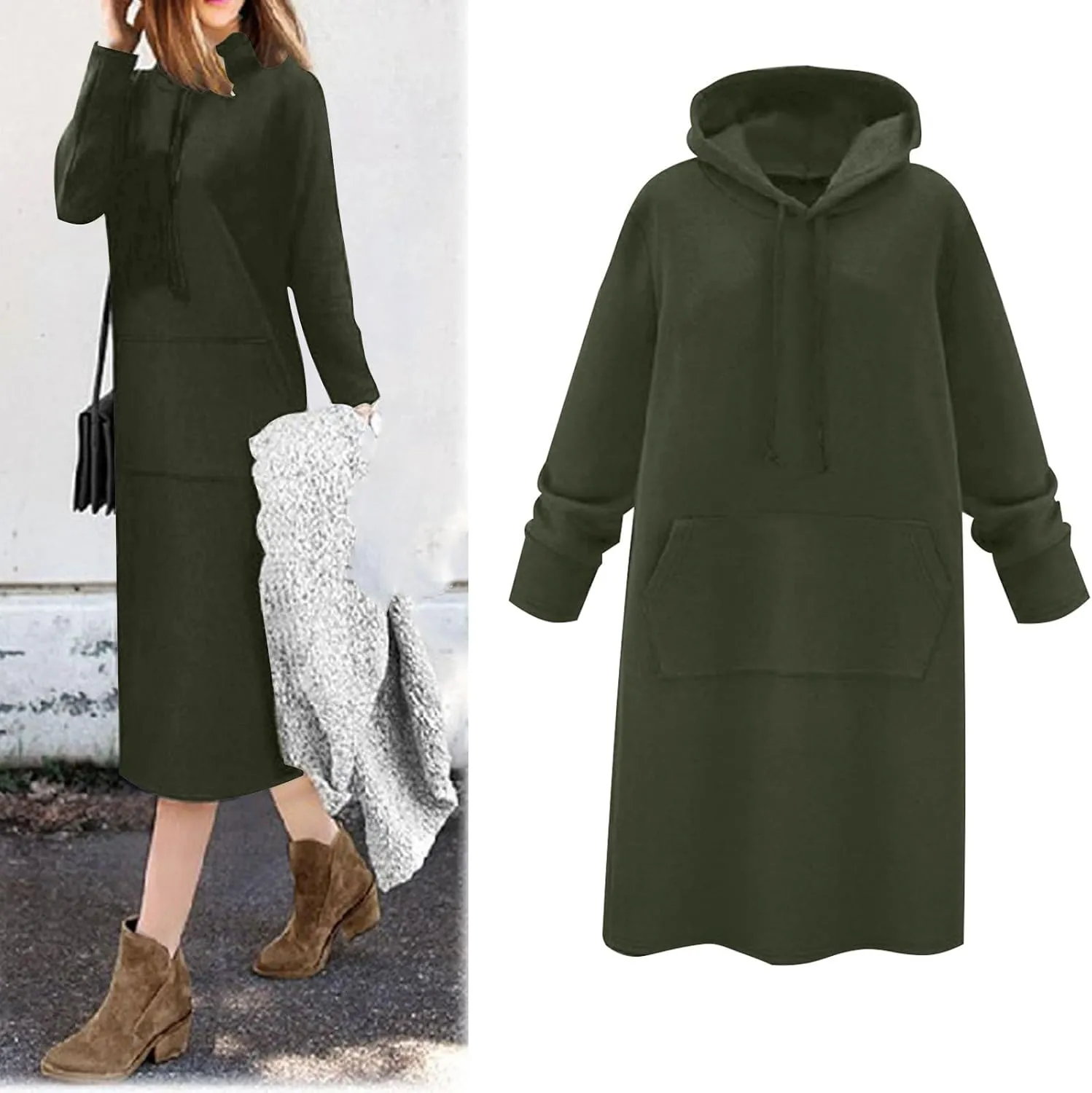 Women Hoodie Dress Casual Sweatshirt Dress Long Sleeve Pullover Fall Trendy Hooded Dress Mini Dress with Pockets