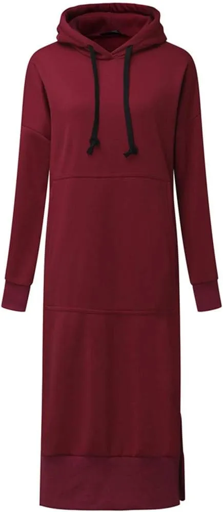 Women Hoodie Dress Casual Sweatshirt Dress Long Sleeve Pullover Fall Trendy Hooded Dress Mini Dress with Pockets