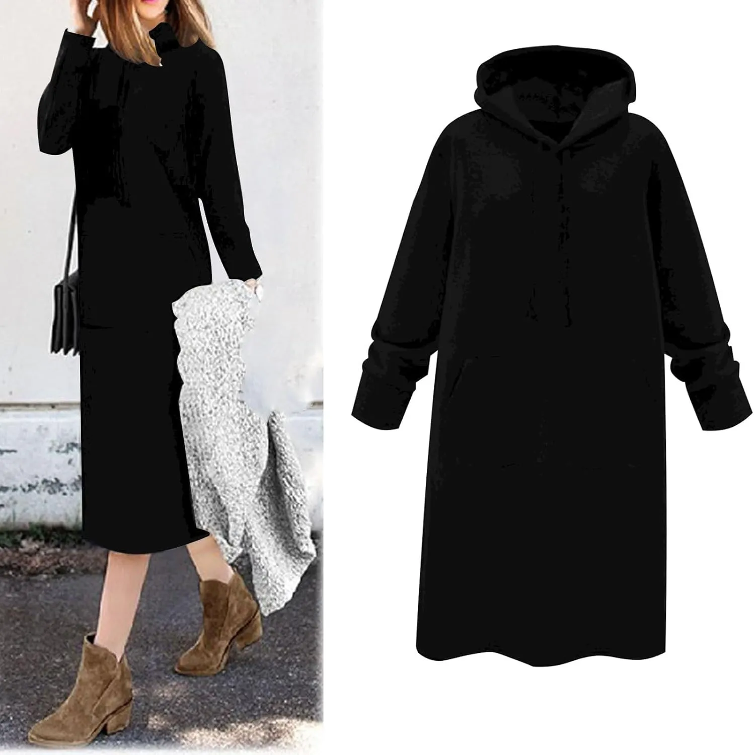 Women Hoodie Dress Casual Sweatshirt Dress Long Sleeve Pullover Fall Trendy Hooded Dress Mini Dress with Pockets