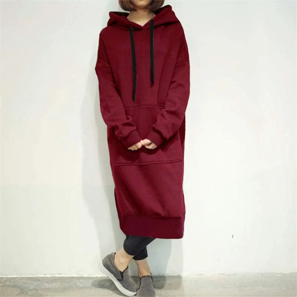 Women Hoodie Dress Casual Sweatshirt Dress Long Sleeve Pullover Fall Trendy Hooded Dress Mini Dress with Pockets