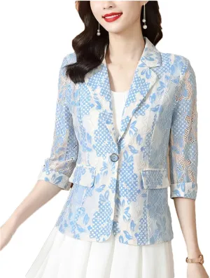 Women Lace Suit Jacket Summer Sunscreen Slim Blazer Coat