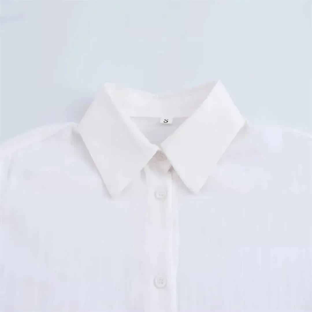 Women Loose Lapel Blouse Long-Sleeved Single-Breasted Solid Blouse Casual Simple Chic Shirt