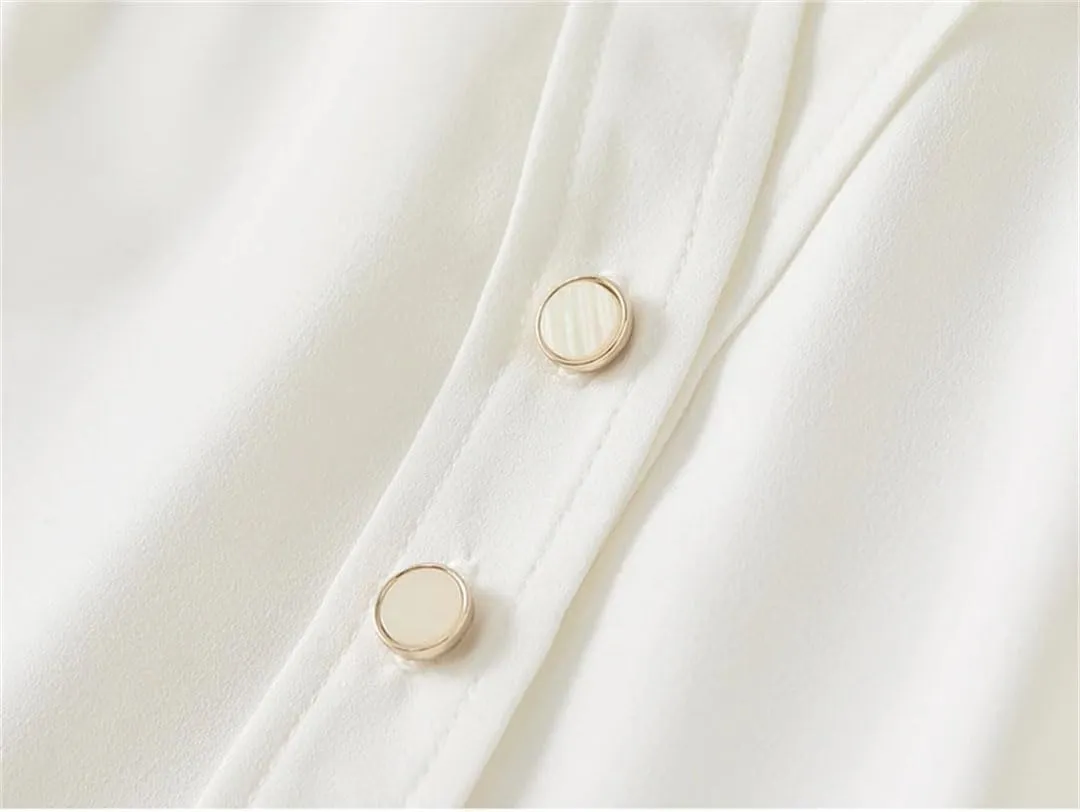 Women Office Lady Loose Shirt Chiffon V Neck Long Sleeve Blouse Solid Simple Office Lady Top