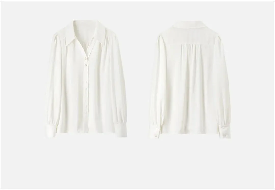 Women Office Lady Loose Shirt Chiffon V Neck Long Sleeve Blouse Solid Simple Office Lady Top