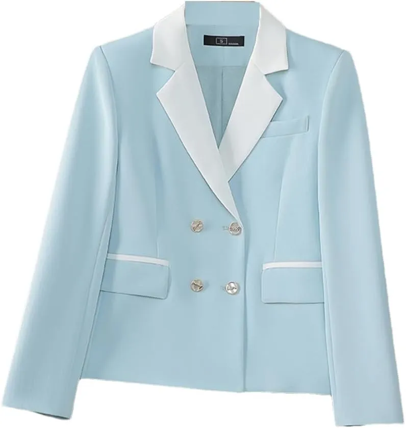 Women Patchwork Double Breasted Suit Jacket Office Ladies Business Work Wear Formal Blazer Coat