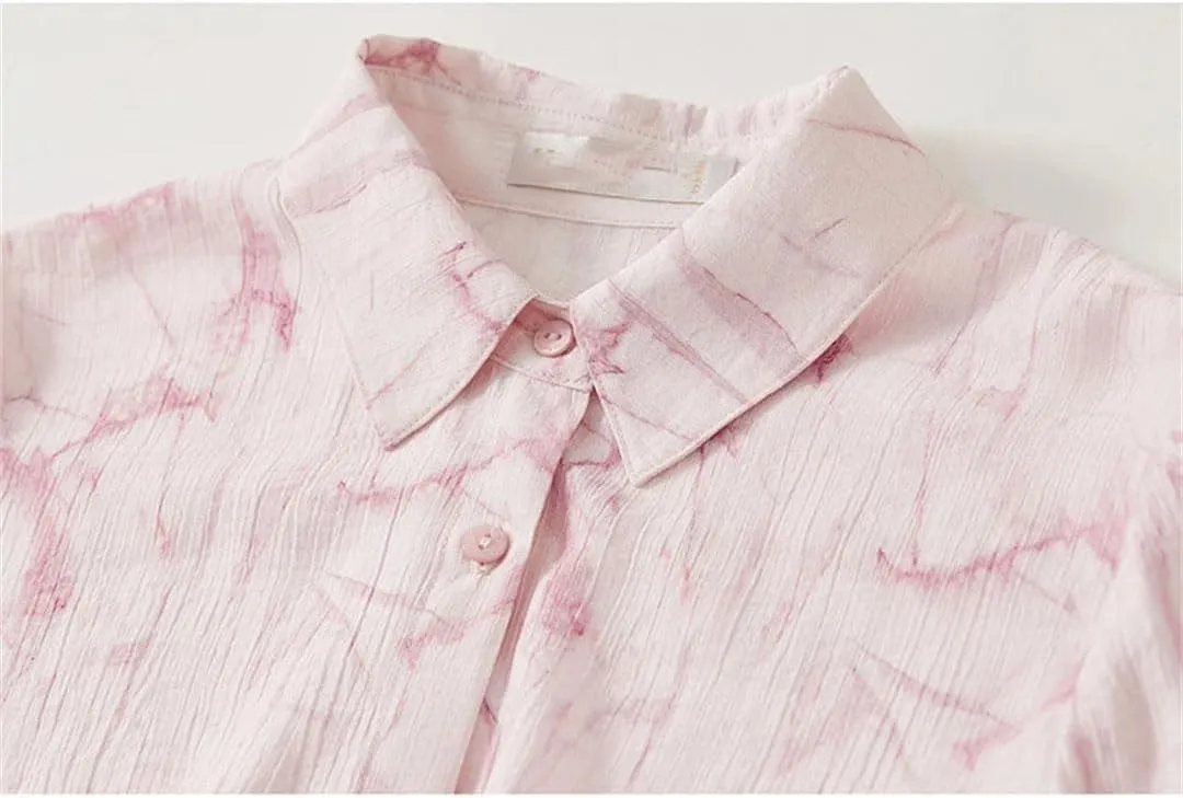 Women Printed Lapel Button Up Shirts Simple Casual Shirt Office Lady Work Loose Fit Blouses