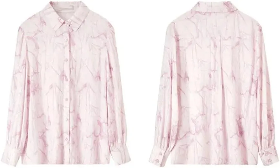 Women Printed Lapel Button Up Shirts Simple Casual Shirt Office Lady Work Loose Fit Blouses
